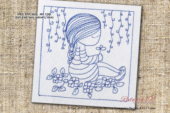 Girl Sitting on Flower Redwork Review