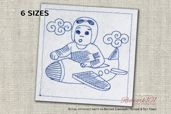 Pilot with Goggles Redwork Embroidery Design Review